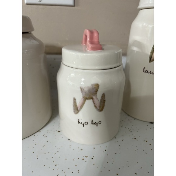 Rae Dunn Bunny Hip Hop Easter Canister Pottery Artisan Collection Magenta 7" - Picture 1 of 1